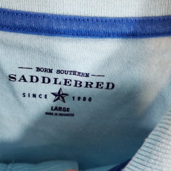 Saddlebred Mens Shrt Slv Button Top Collared Blues Striped Tee Sz Large - Picture 6 of 8